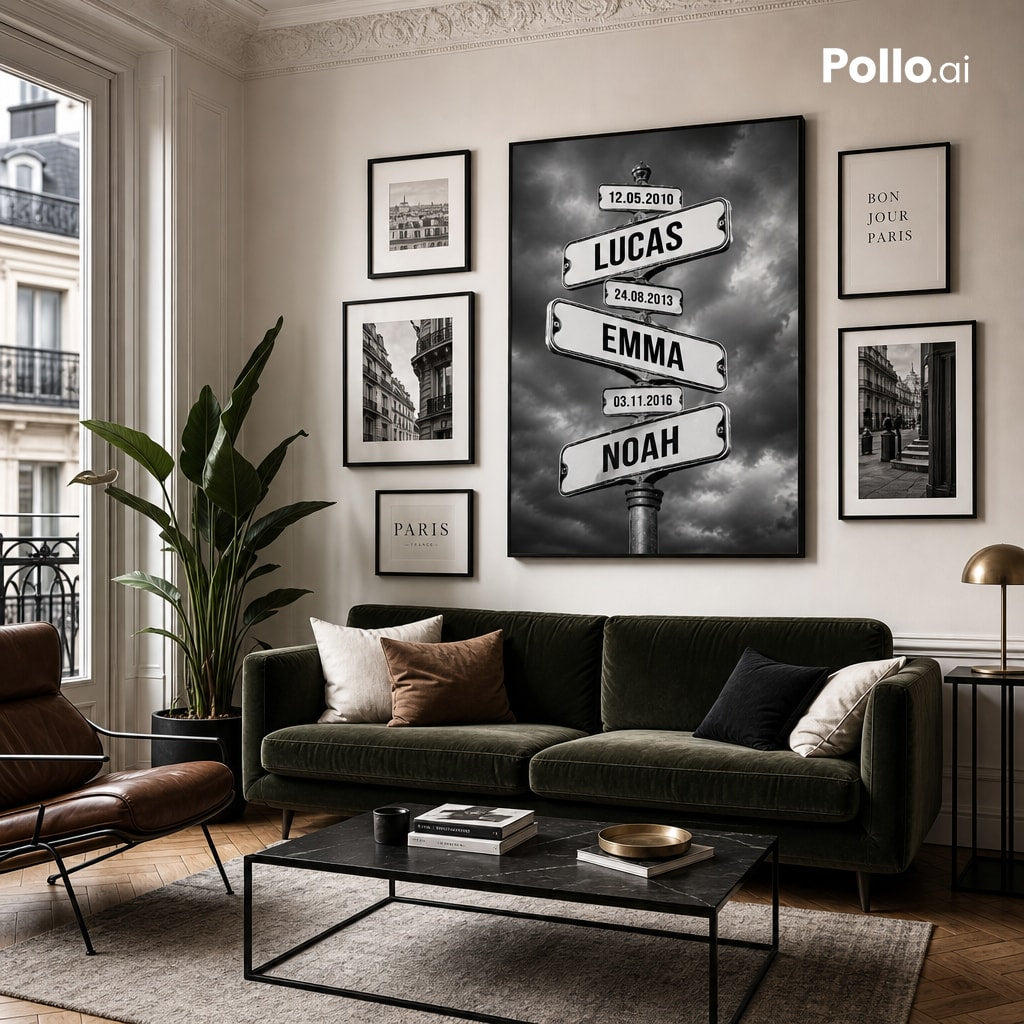 Toile personnalisée encadrée dans un salon parisien