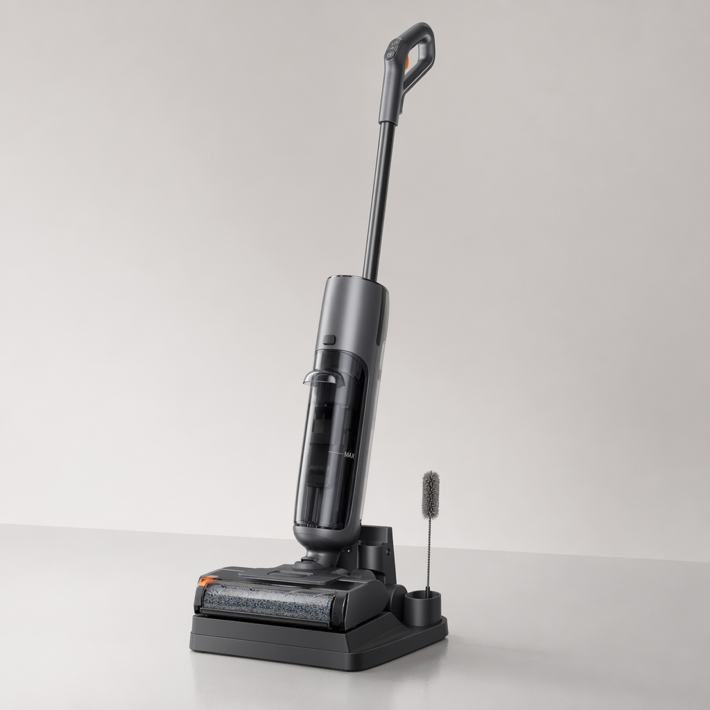 W90 Pro sur sa station d'accueil avec brosse